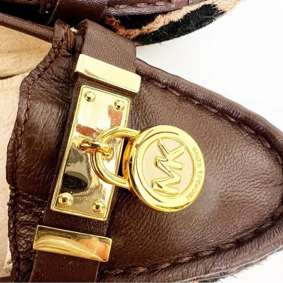 MICHAEL Michael Kors‎ Size 7 Leopard Calf Hair Leather Loafers Logo Hardware MK - Picture 9 of 11